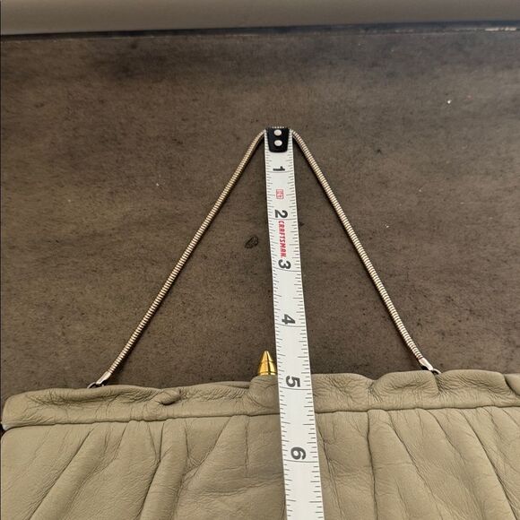 VINTAGE ETRA Elegant Gray Genuine Leather Handbag Clutch Gold/Silver Hardware - Picture 6 of 13